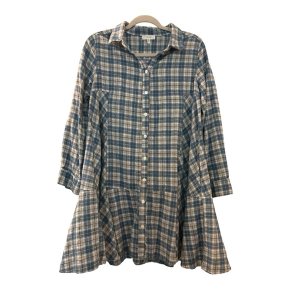 CALISTA buttondown light flannel dress, oversized, medium blue and gray plaid - Picture 10 of 10